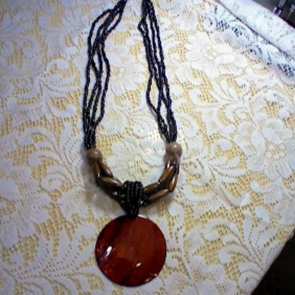 Exotic and Vibrant Beaded Single Shell 4-Strand Necklace, 27" with 3" adjustable